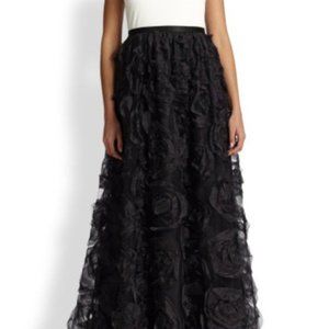 Aidan Mattox Black White Silk Rosette Gown